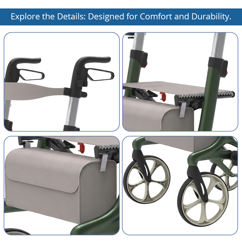 AR2052   Aluminum Rollator Walker for Elderly with Seat Lightweight Folding Mobility Aid OEM ODM Manufacturer Service