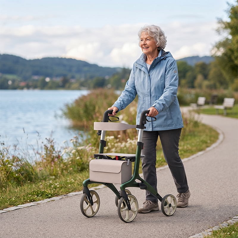 AR2052   Aluminum Rollator Walker for Elderly with Seat Lightweight Folding Mobility Aid OEM ODM Manufacturer Service