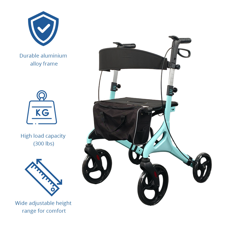 AR2055  Foldable Aluminum Rollator Walker with Seat and Backrest for Elderly Mobility Aid Manufacturer
