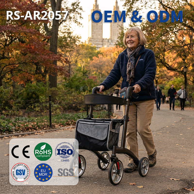 AR2057    Foldable Aluminum Rollator Walker with Seat and Backrest for Elderly Mobility Aid Manufacturer