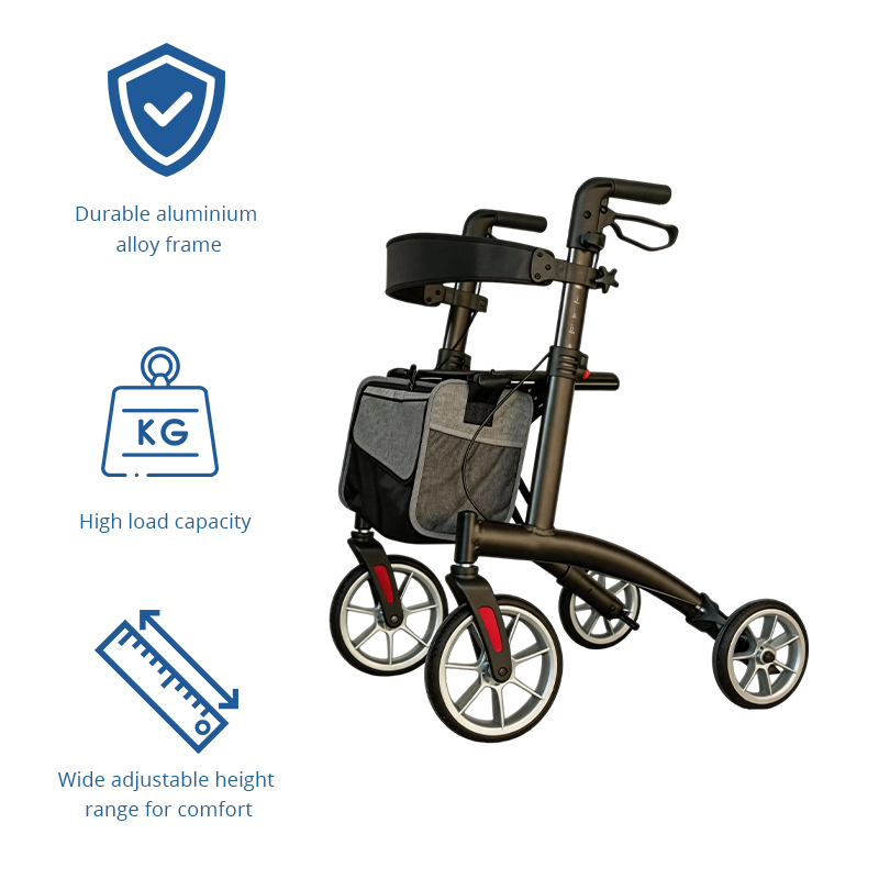 AR2057    Foldable Aluminum Rollator Walker with Seat and Backrest for Elderly Mobility Aid Manufacturer