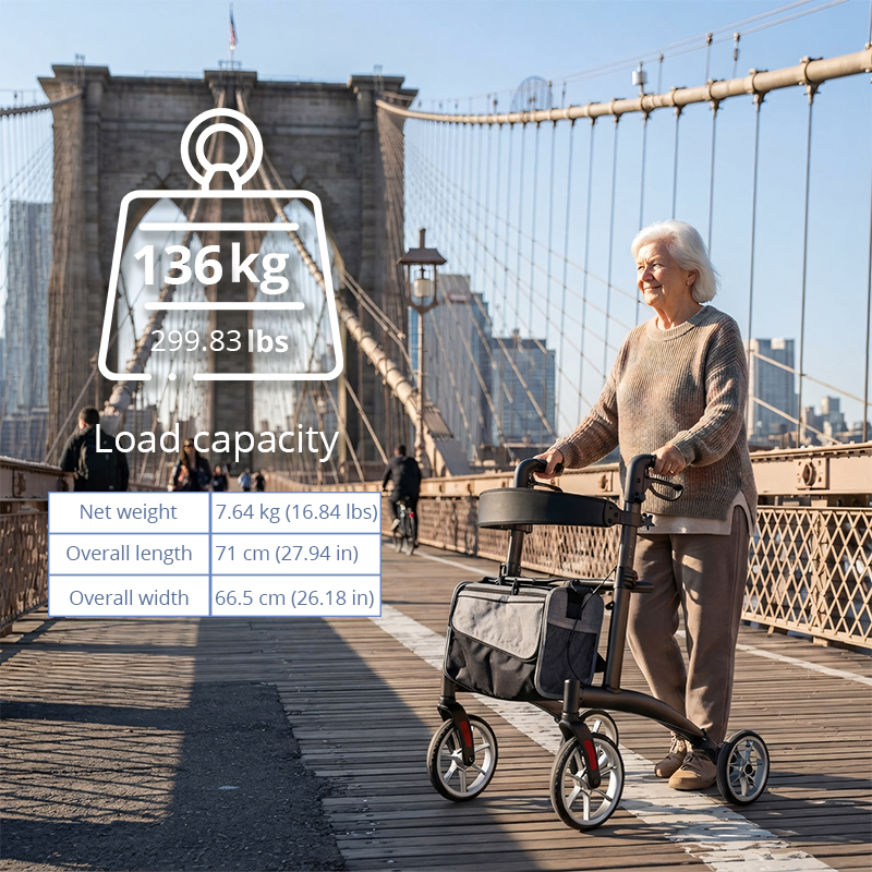 AR2057    Foldable Aluminum Rollator Walker with Seat and Backrest for Elderly Mobility Aid Manufacturer