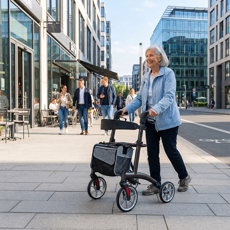AR2057-R  Foldable Indoor Aluminum Rollator Walker with Seat and Backrest for Elderly Mobility Aid Manufacturer