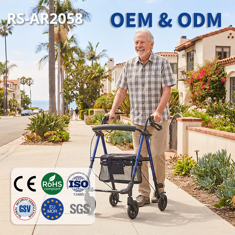 AR2058  Foldable Aluminum Rollator Walker with Seat and Backrest for Elderly Mobility Aid Manufacturer