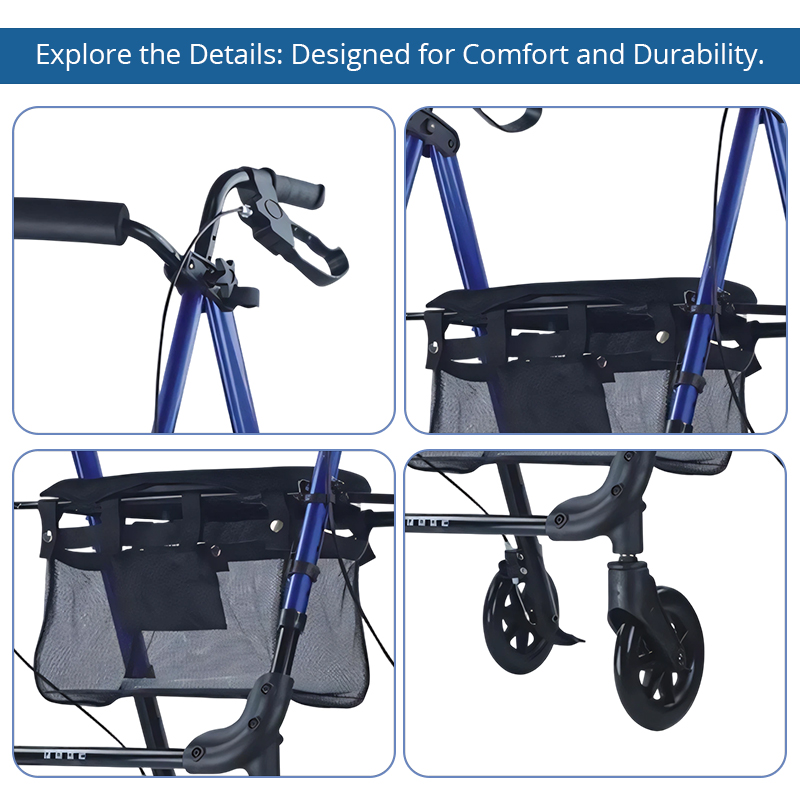 AR2058  Foldable Aluminum Rollator Walker with Seat and Backrest for Elderly Mobility Aid Manufacturer