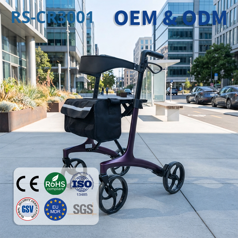 CR3001-PP   Special Carbon Fiber Rollator Walker CE Certified Lightweight High Load Capacity (134kg) Foldable Outdoor