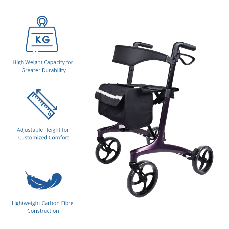 CR3001-PP   Special Carbon Fiber Rollator Walker CE Certified Lightweight High Load Capacity (134kg) Foldable Outdoor