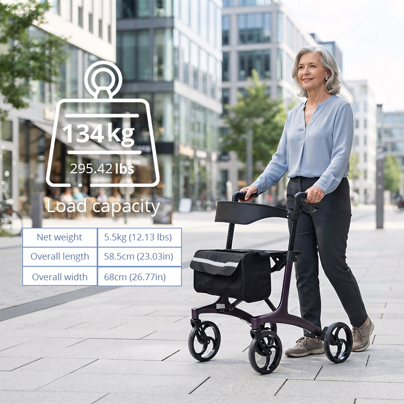 CR3001-PP   Special Carbon Fiber Rollator Walker CE Certified Lightweight High Load Capacity (134kg) Foldable Outdoor