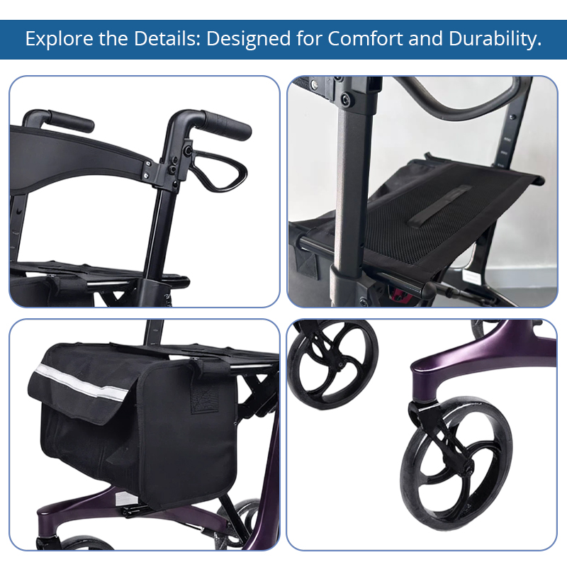 CR3001-PP   Special Carbon Fiber Rollator Walker CE Certified Lightweight High Load Capacity (134kg) Foldable Outdoor