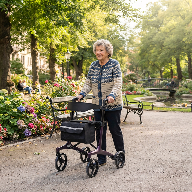 CR3001-PP   Special Carbon Fiber Rollator Walker CE Certified Lightweight High Load Capacity (134kg) Foldable Outdoor