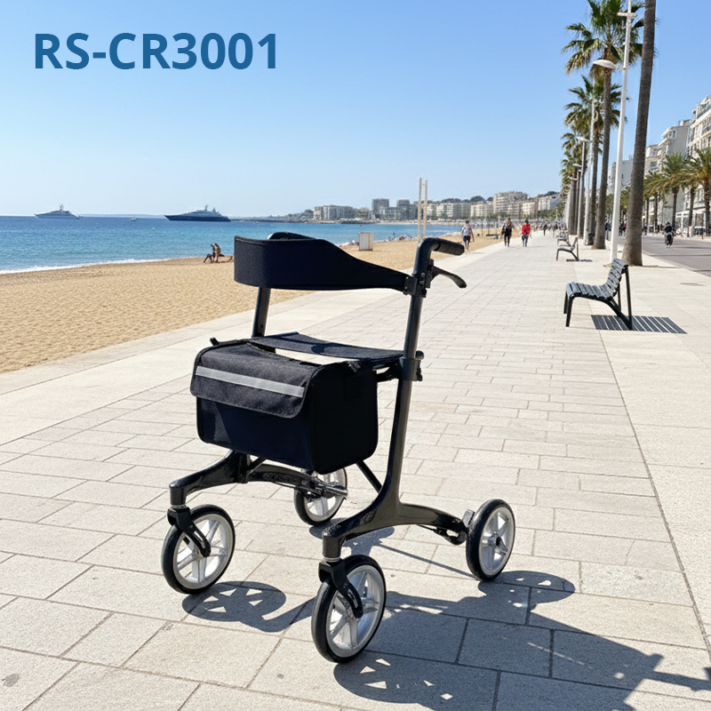 RS-CR3001 Special Carbon Fiber Rollator Walker CE Certified Lightweight High Load Capacity (134kg) Foldable Outdoor Mobility Aid for