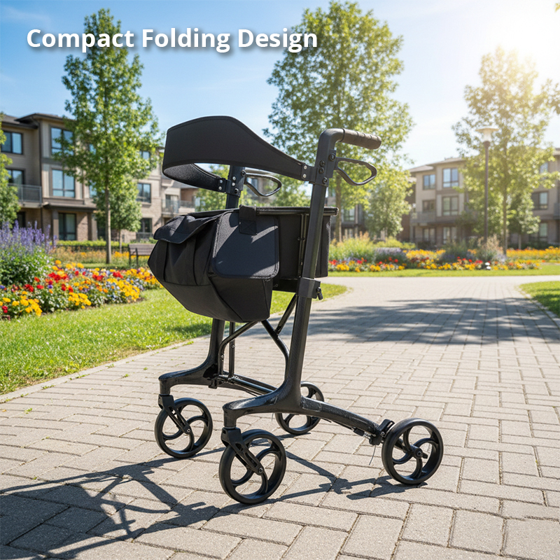 CR3001-PP   Special Carbon Fiber Rollator Walker  Lightweight High Load Capacity (134kg) Foldable Outdoor Mobility Aid