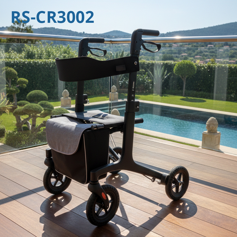 RS-CR3002 Ultralight Carbon Fiber Rollator Walker for Users Ergonomic Handles Comfortable Seat Storage Bag Improved Mobility Relaxsmith