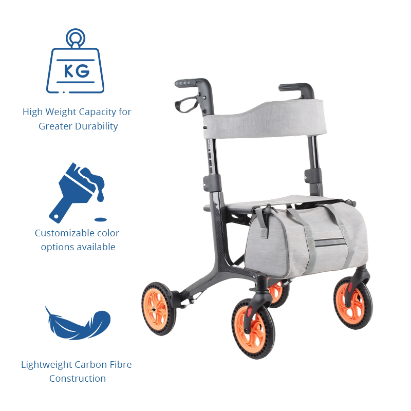 CE3002-R   Ultralight Carbon Fiber Rollator Walker for Users Ergonomic Handles Comfortable Seat Storage Bag Improved Mobility Relaxsmith