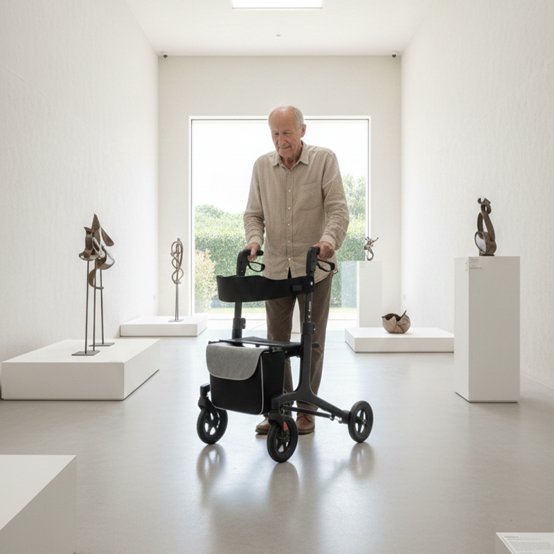 CE3002-R   Ultralight Carbon Fiber Rollator Walker for Users Ergonomic Handles Comfortable Seat Storage Bag Improved Mobility Relaxsmith