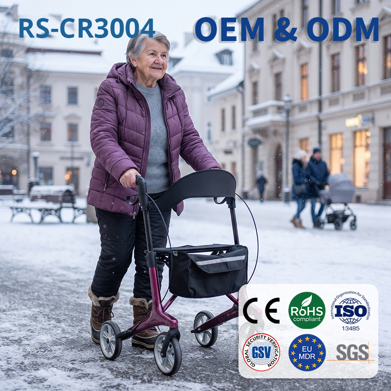 CR3004-PP   Carbon Fiber Rollator Walker CR3004 ODM Lightweight Foldable CE Certified Strength Assistance Mobility Aid