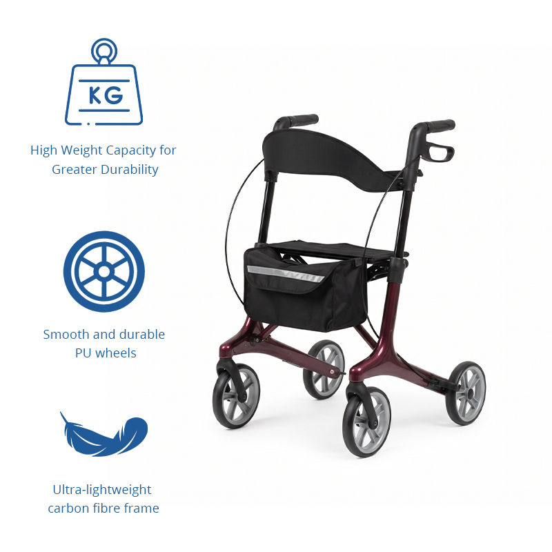 CR3004-PP   Carbon Fiber Rollator Walker CR3004 ODM Lightweight Foldable CE Certified Strength Assistance Mobility Aid