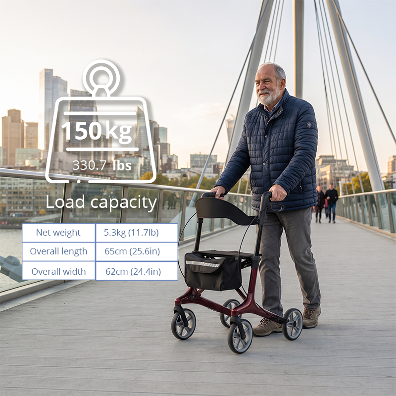 CR3004-PP   Carbon Fiber Rollator Walker CR3004 ODM Lightweight Foldable CE Certified Strength Assistance Mobility Aid