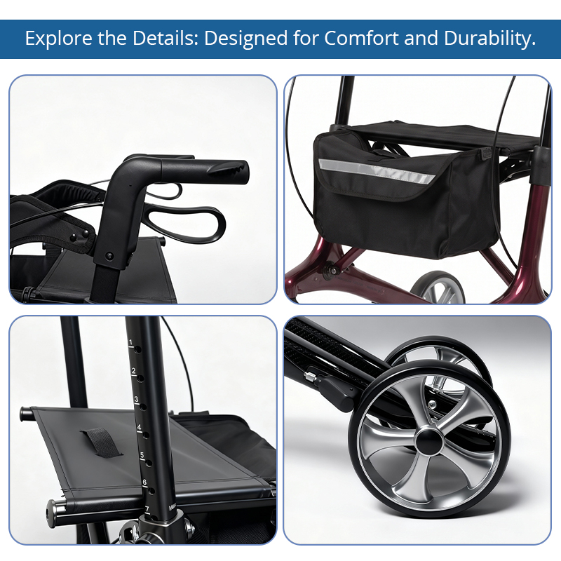 CR3004-PP   Carbon Fiber Rollator Walker CR3004 ODM Lightweight Foldable CE Certified Strength Assistance Mobility Aid
