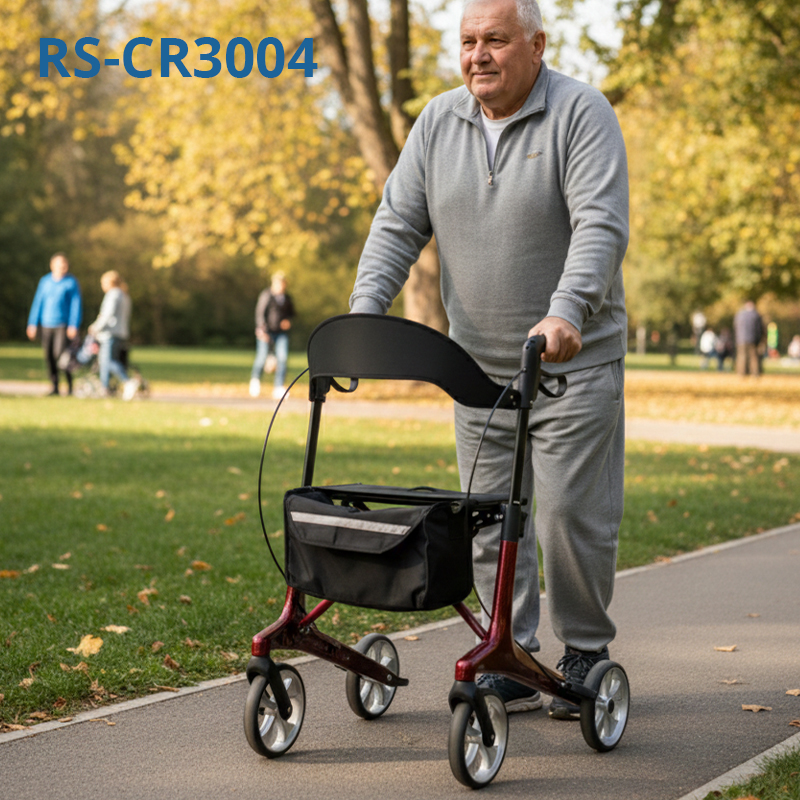 RS-CR3004 Carbon Fiber Rollator Walker ODM Lightweight Foldable CE Certified Strength Assistance Mobility Aid for