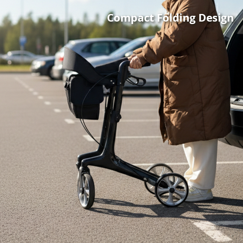 RS-CR3004 Carbon Fiber Rollator Walker ODM Lightweight Foldable CE Certified Strength Assistance Mobility Aid for