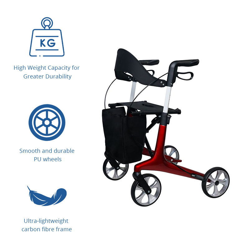 RS-CR3004 Carbon Fiber Rollator Walker ODM Lightweight Foldable CE Certified Strength Assistance Mobility Aid for