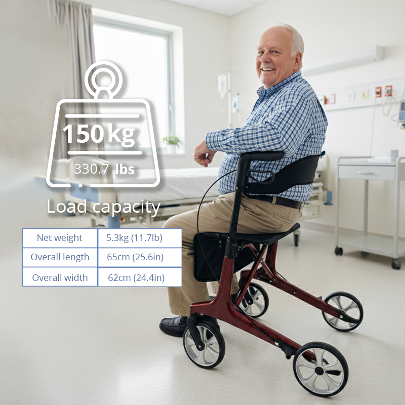RS-CR3004 Carbon Fiber Rollator Walker ODM Lightweight Foldable CE Certified Strength Assistance Mobility Aid for