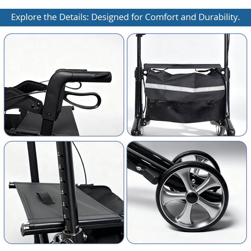 RS-CR3004 Carbon Fiber Rollator Walker ODM Lightweight Foldable CE Certified Strength Assistance Mobility Aid for