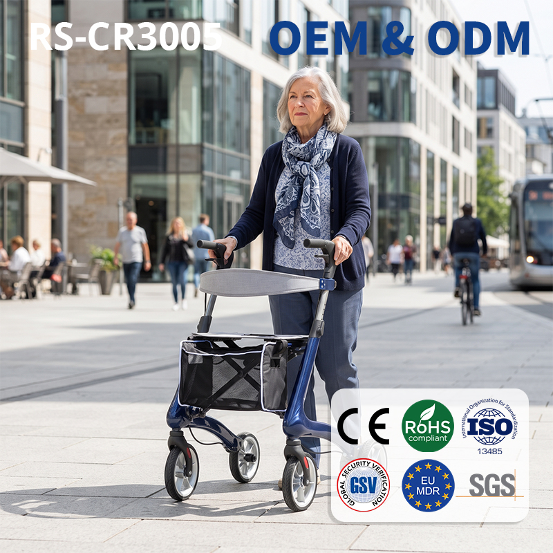 CR3005-B    Carbon Fiber Rollator Walker Lightweight Foldable Walking Aid Seat CE Certified Hospital Use for Restricted