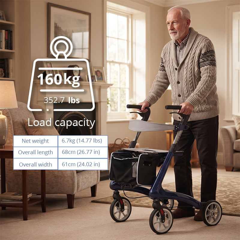 CR3005-B    Carbon Fiber Rollator Walker Lightweight Foldable Walking Aid Seat CE Certified Hospital Use for Restricted