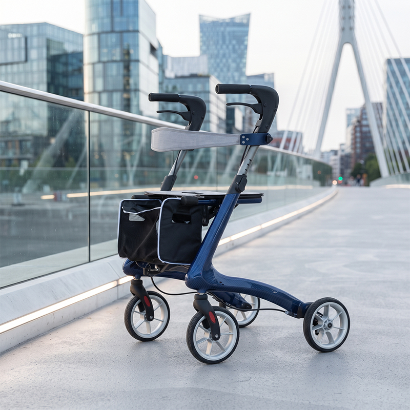 CR3005-B    Carbon Fiber Rollator Walker Lightweight Foldable Walking Aid Seat CE Certified Hospital Use for Restricted
