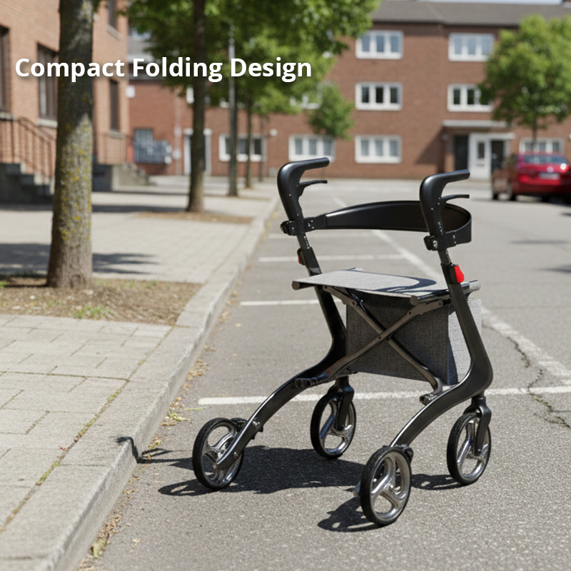RS-CR3005 Carbon Fiber Rollator Walker Lightweight Foldable Walking Aid Seat CE Certified Hospital Use for Restricted