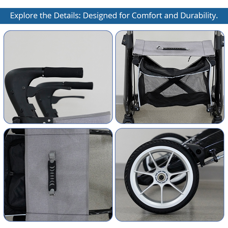 RS-CR3005 Carbon Fiber Rollator Walker Lightweight Foldable Walking Aid Seat CE Certified Hospital Use for Restricted