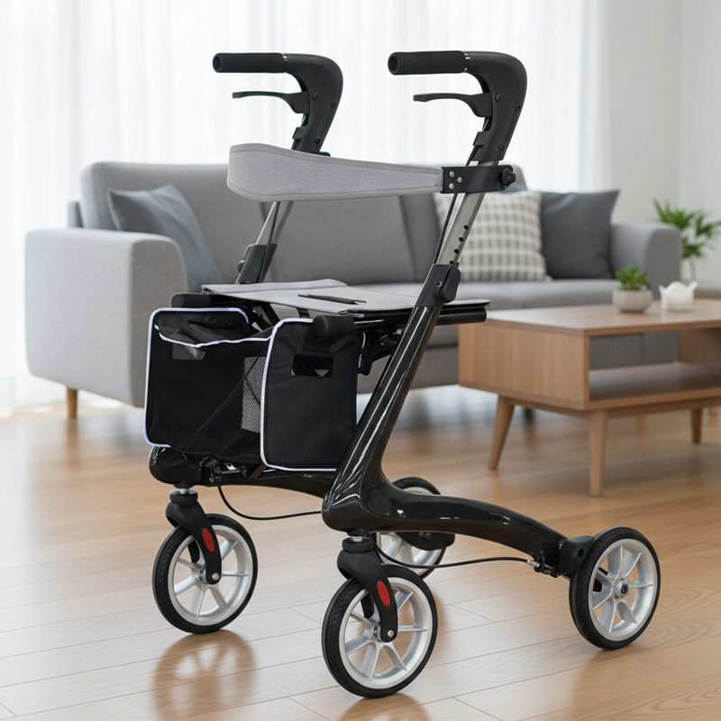 RS-CR3005 Carbon Fiber Rollator Walker Lightweight Foldable Walking Aid Seat CE Certified Hospital Use for Restricted