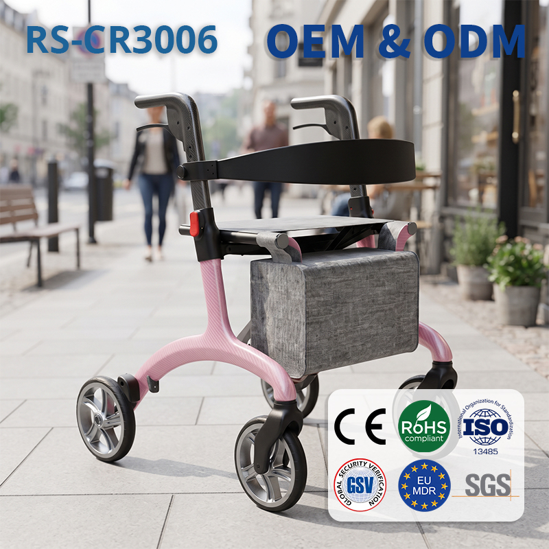 CR3006-P  Carbon Fiber Rollator Walker for Elderly | Lightweight Foldable CE Certified  Mobility Aid for Outdoor
