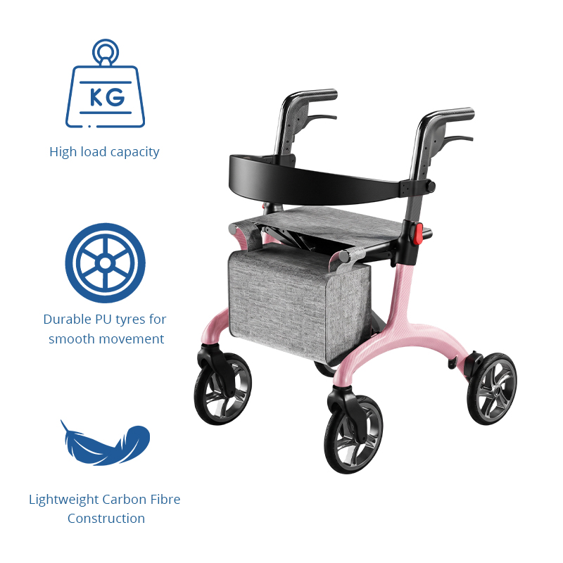 CR3006-P  Carbon Fiber Rollator Walker for Elderly | Lightweight Foldable CE Certified  Mobility Aid for Outdoor