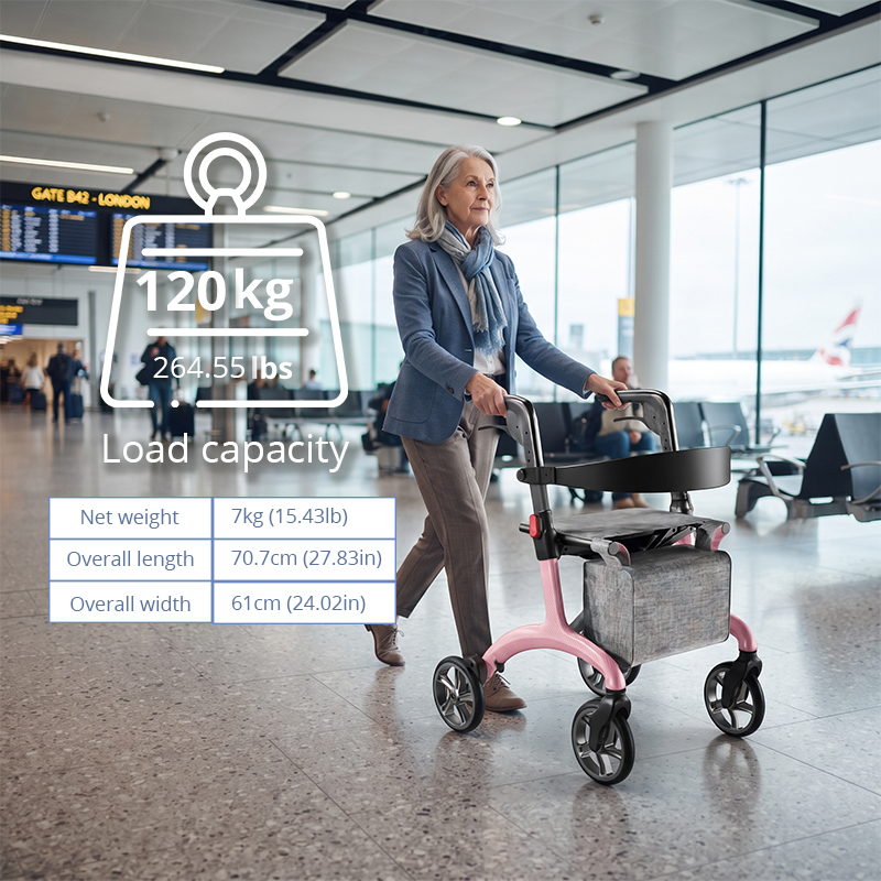 CR3006-P  Carbon Fiber Rollator Walker for Elderly | Lightweight Foldable CE Certified  Mobility Aid for Outdoor