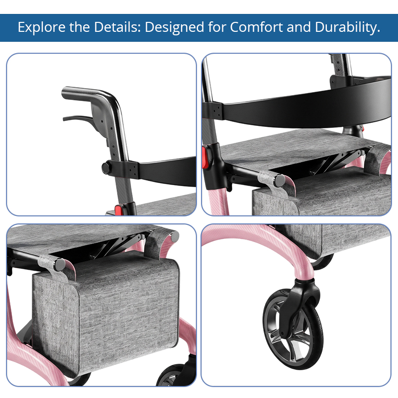 CR3006-P  Carbon Fiber Rollator Walker for Elderly | Lightweight Foldable CE Certified  Mobility Aid for Outdoor