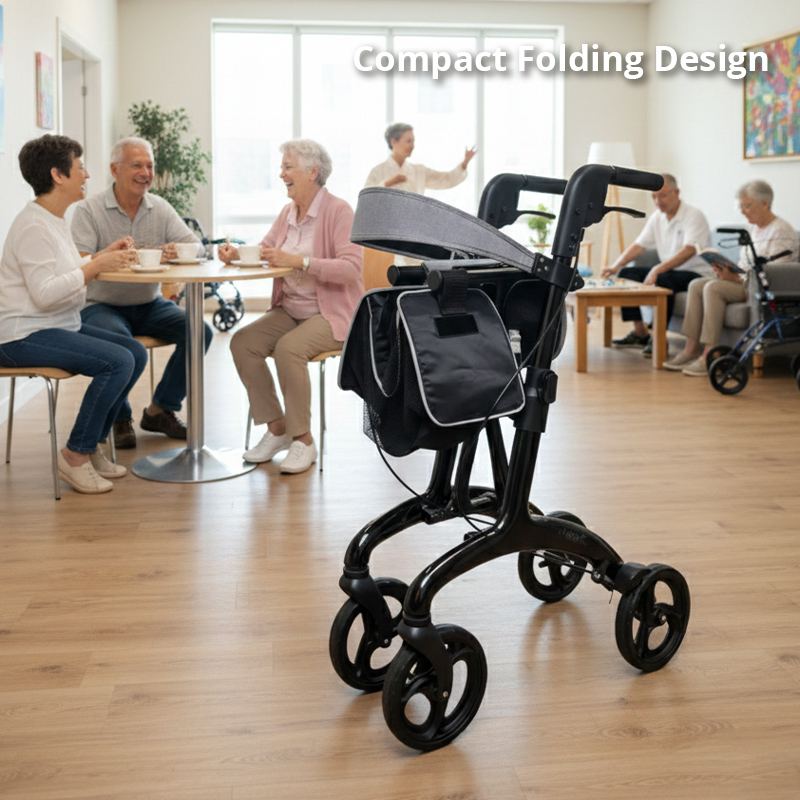 RS-CR3006 All-Terrain Carbon Fiber Rollator for People Restricted Mobility Lightweight Foldable Adjustable Comfortable Seat 120kg Capacity
