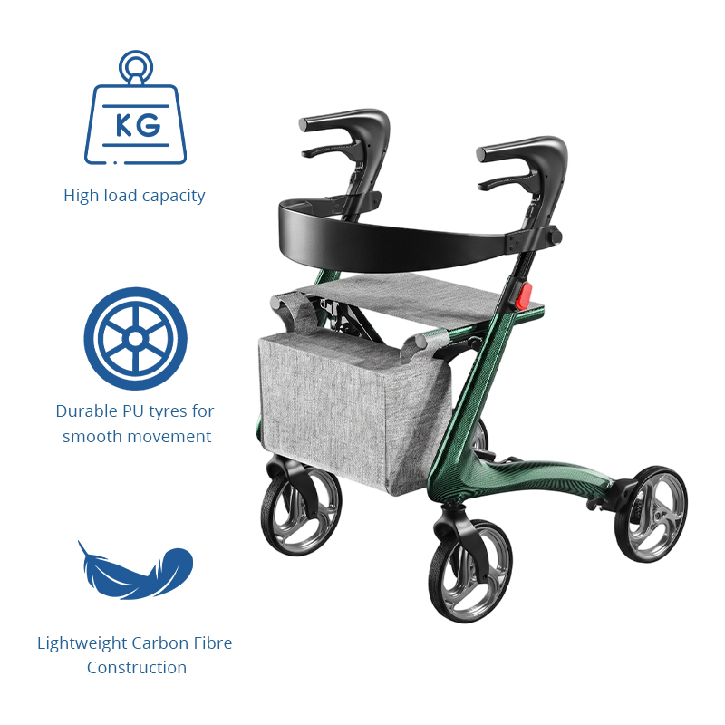 CR3007-G   Carbon Fiber Rollator Walker Seat OEM ODM Lightweight High Load Capacity Foldable Mobility Aid for Elderly Users
