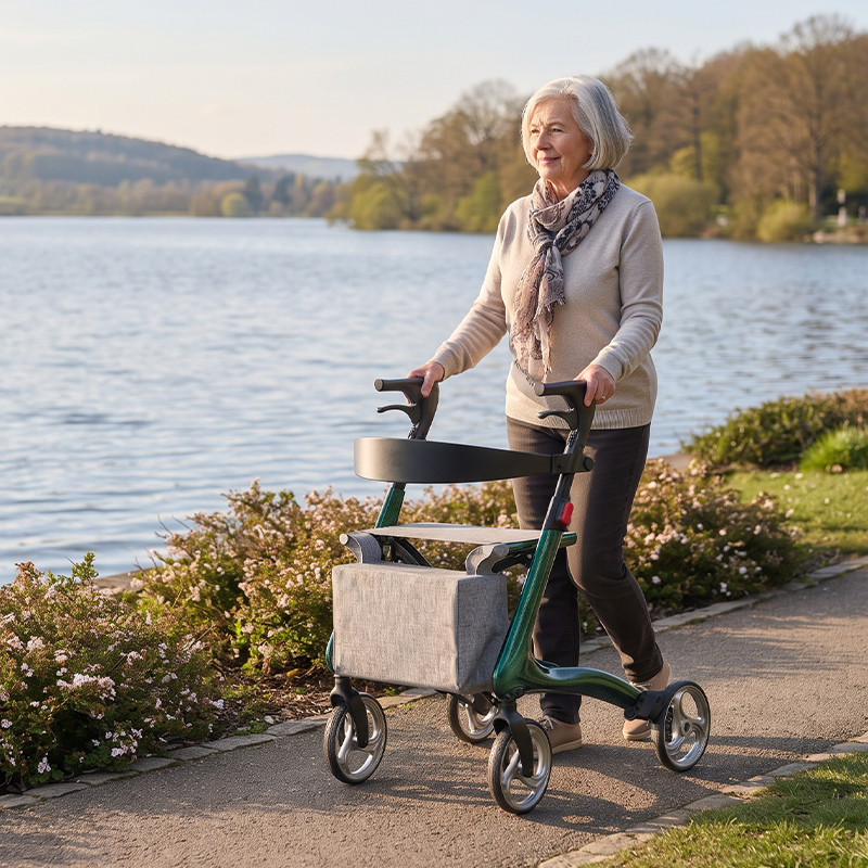 CR3007-G   Carbon Fiber Rollator Walker Seat OEM ODM Lightweight High Load Capacity Foldable Mobility Aid for Elderly Users