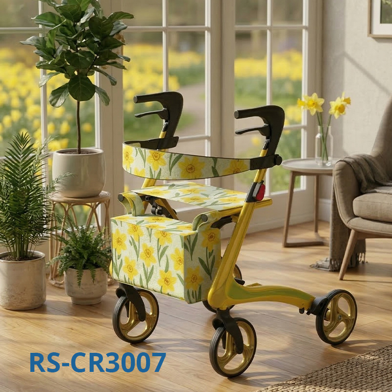 RS-CR3007 Carbon Fiber Rollator Walker with Seat OEM ODM Lightweight High Load Capacity Foldable Mobility Aid for Elderly Users