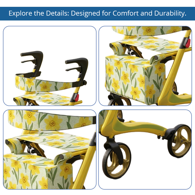 RS-CR3007 Carbon Fiber Rollator Walker with Seat OEM ODM Lightweight High Load Capacity Foldable Mobility Aid for Elderly Users