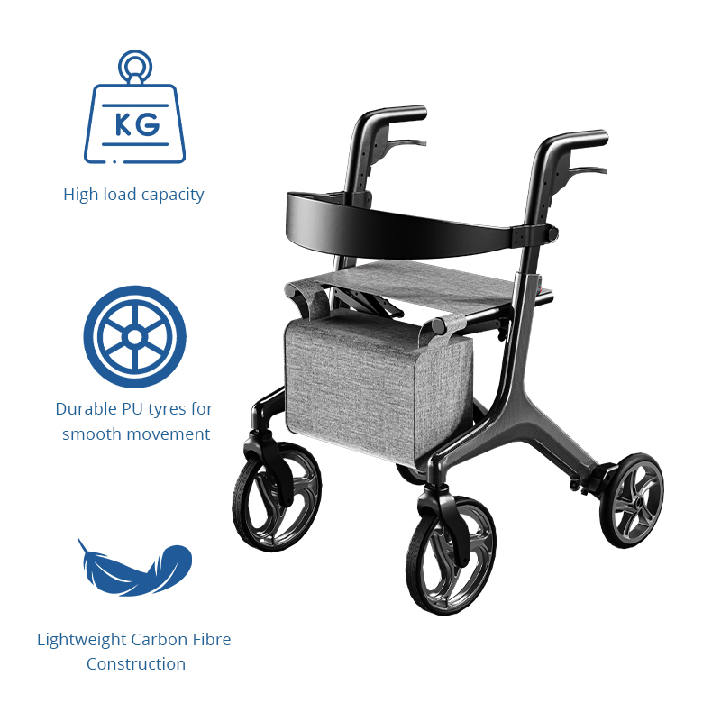 CR3008   Carbon Fiber Rollator Walker Seat OEM ODM Lightweight High Load Capacity Foldable Mobility Aid for Elderly Users