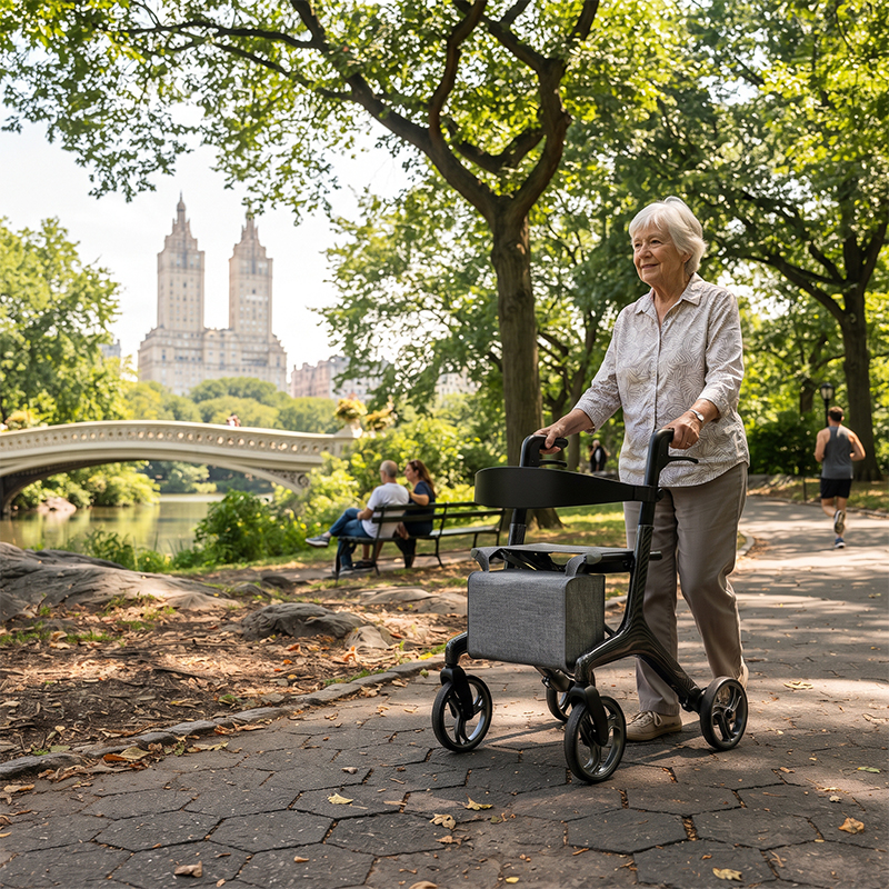 CR3008   Carbon Fiber Rollator Walker Seat OEM ODM Lightweight High Load Capacity Foldable Mobility Aid for Elderly Users