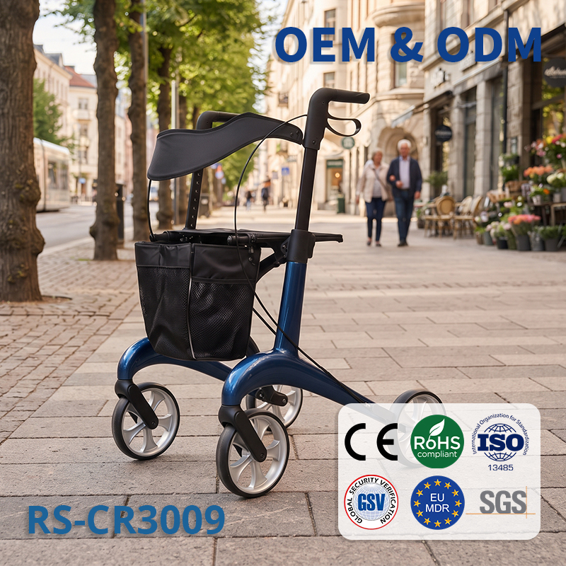 CR3009-B    Ultralight Carbon Fiber Rollator Walker Adjustable Handlebars CE Certified 150kg Capacity for Enhanced