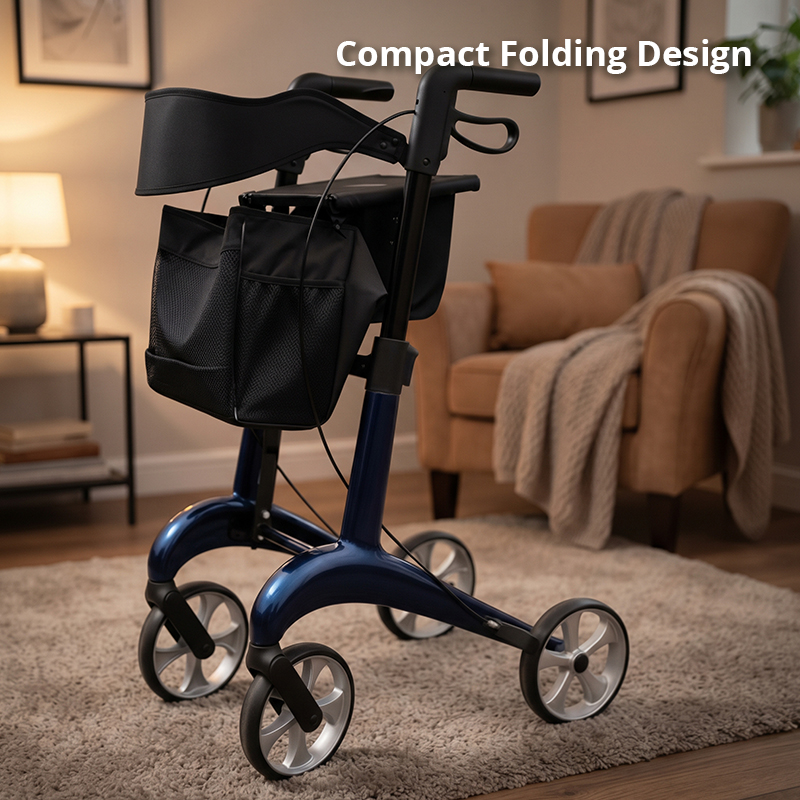 CR3009-B    Ultralight Carbon Fiber Rollator Walker Adjustable Handlebars CE Certified 150kg Capacity for Enhanced