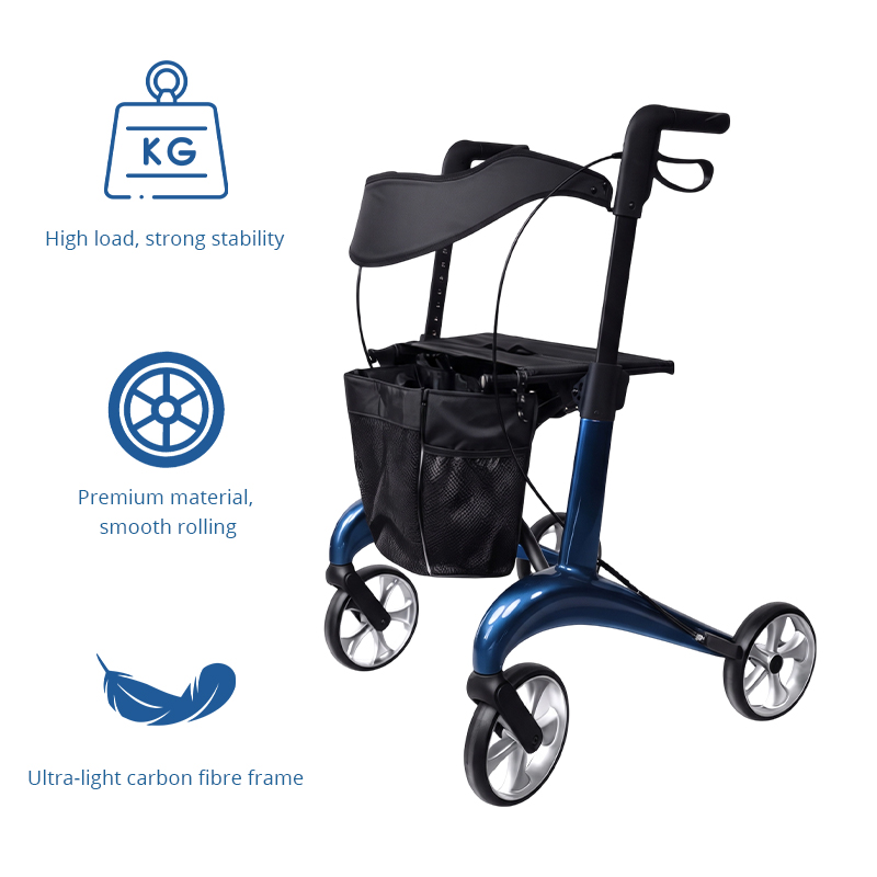 CR3009-B    Ultralight Carbon Fiber Rollator Walker Adjustable Handlebars CE Certified 150kg Capacity for Enhanced
