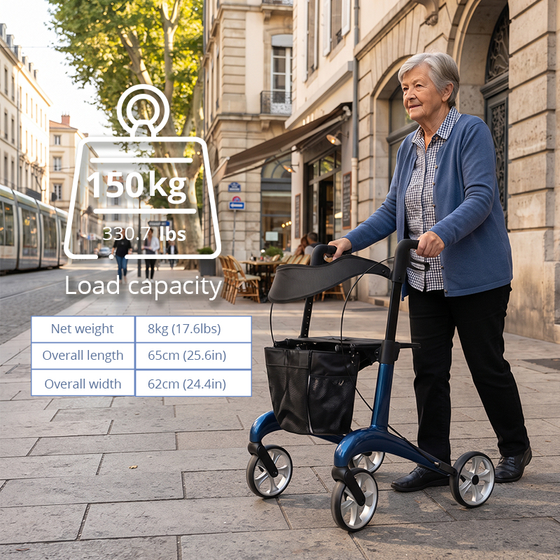 CR3009-B    Ultralight Carbon Fiber Rollator Walker Adjustable Handlebars CE Certified 150kg Capacity for Enhanced