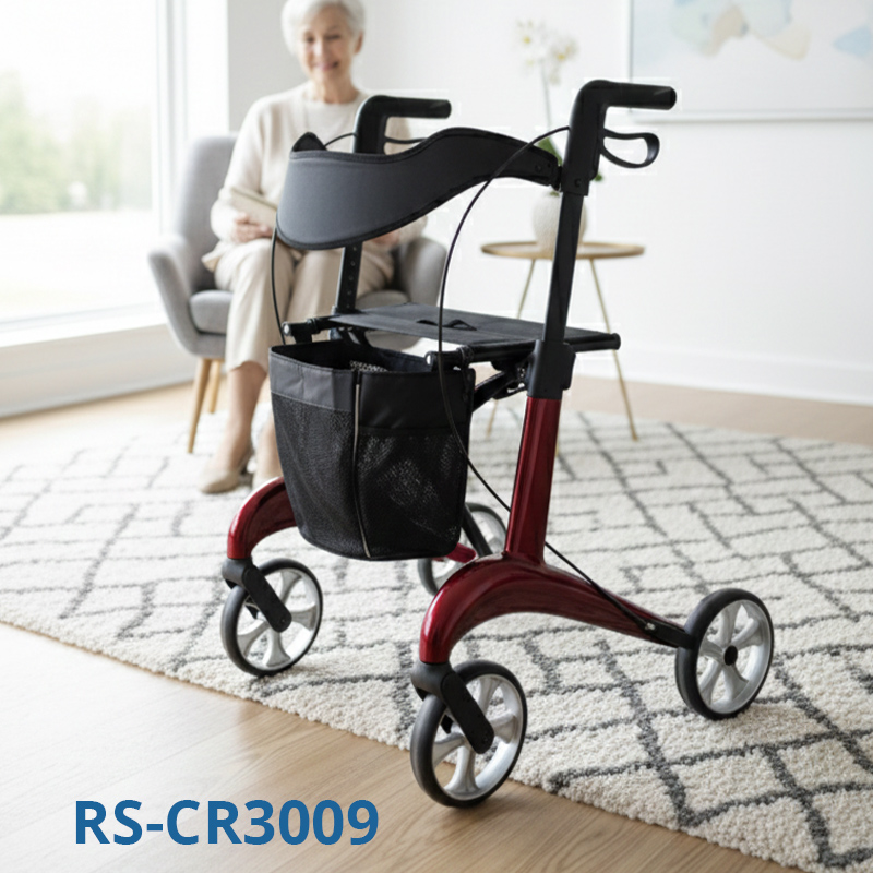 RS-CR3009 Ultralight Carbon Fiber Rollator Walker for Care Users Adjustable Handlebars for Enhanced Mobility and Stability